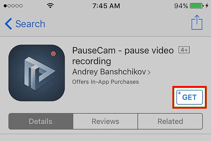 Tap Get To Download Pausecam App