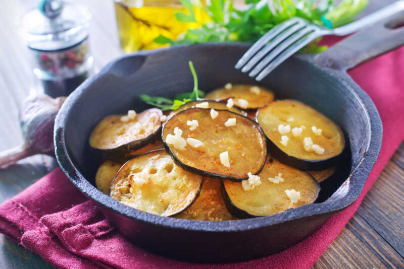 Fried Eggplant In A Skillet
